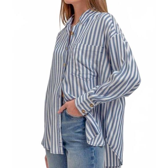 NEW BLU PEPPER jemma long sleeve button front shirt in navy - Picture 2 of 4